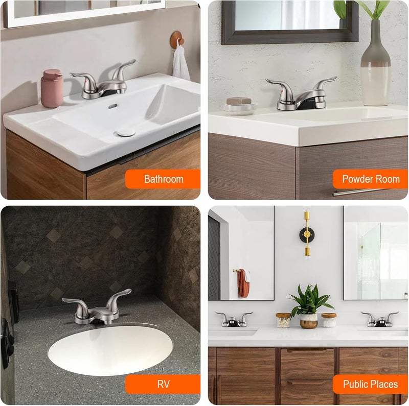 KPWATER Bathroom Sink Faucets 2/3 Hole,Brushed Nickel Dual Handles 4 inch Plastic Plating Over Bathroom Faucet with Pop-up Drain and 2 Supply Hoses for Apartment Rvs Sink Vanity - Image 5